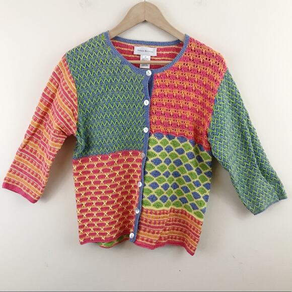 Vintage Sweaters - Susan Bristol Y2K 2000s Vintage Crochet patchwork Grandma cardigan sweater M